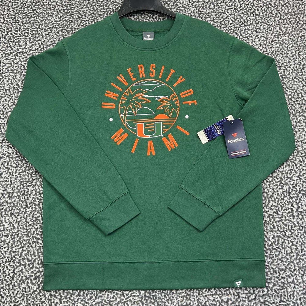 Miami Hurricanes Sweatshirt Men Large Green Fanatics Pullover Long Sleeve New L